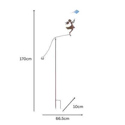 Girl w Blue Kite Spinner / Balancing Garden Stake 66cm