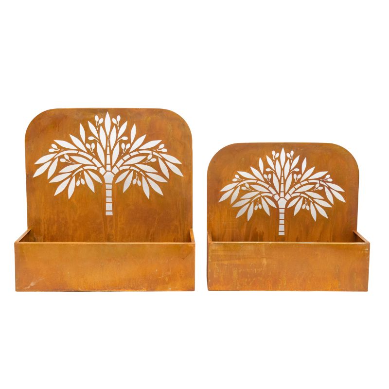 Set 2 Nested Rust 'Tree' Wall/Floor Planters 50cm, 45cm