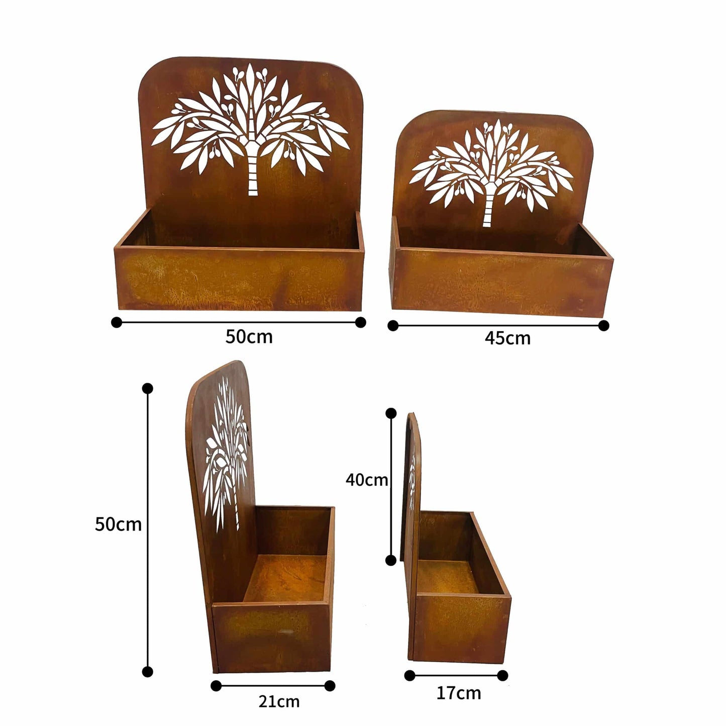 Set 2 Nested Rust 'Tree' Wall/Floor Planters 50cm, 45cm