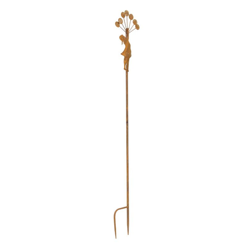 Rust Girl w Balloons Garden Stake 125cm