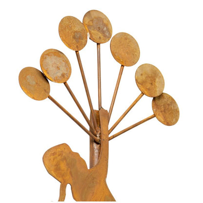 Rust Girl w Balloons Garden Stake 125cm