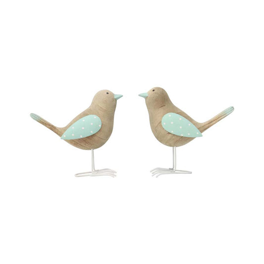 Set 2 Asst Shabby Birds w Green 14cm