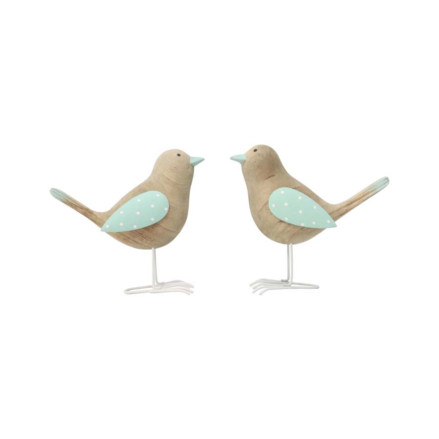 Set 2 Asst Shabby Birds w Green 14cm