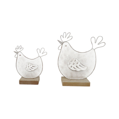 Set 2 Mum & Child Wire Chooks on Wood Base Ornament 19cm