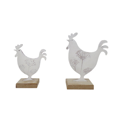 Set 2 Dad & Son French Country Roosters on Base 19cm