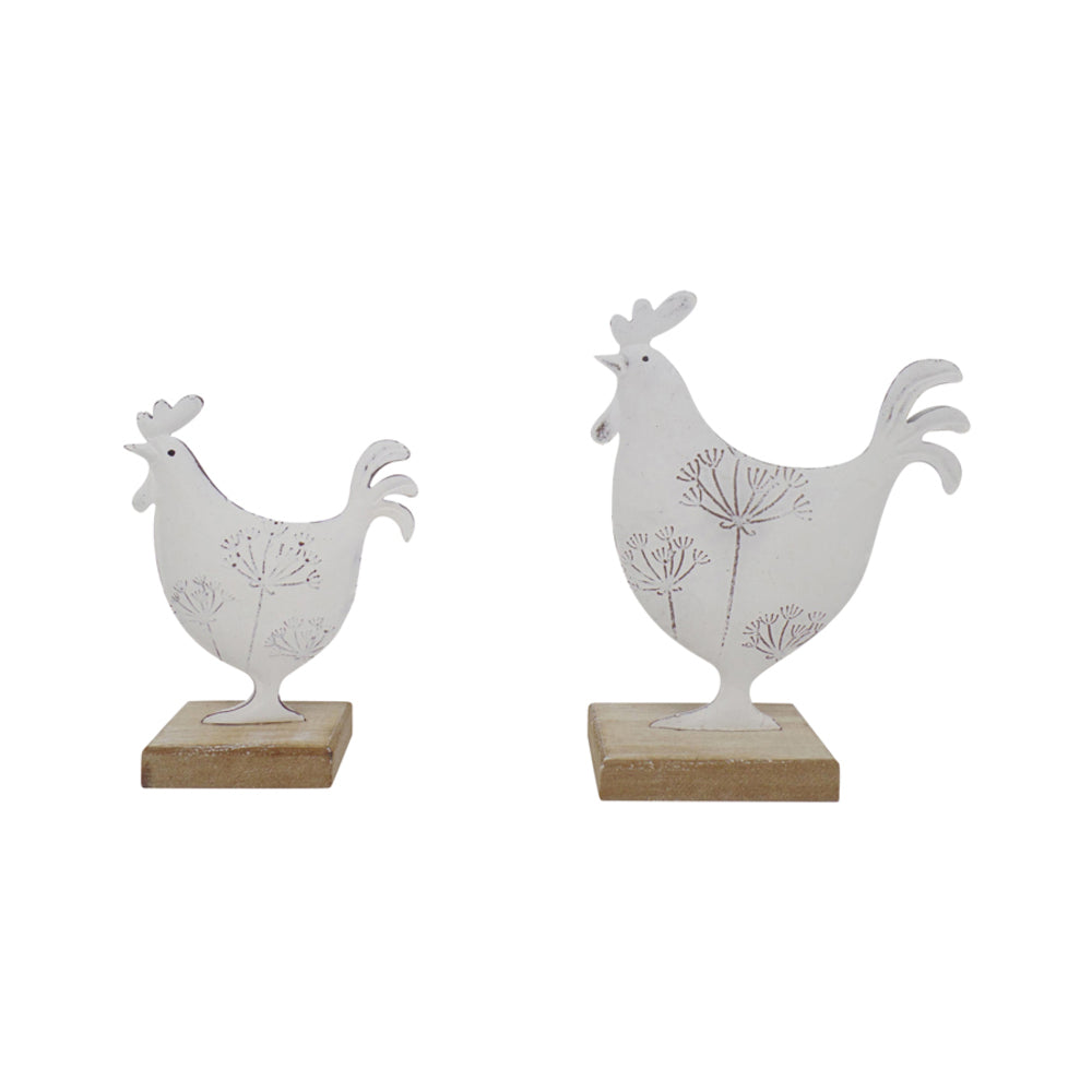 Set 2 Dad & Son French Country Roosters on Base 19cm