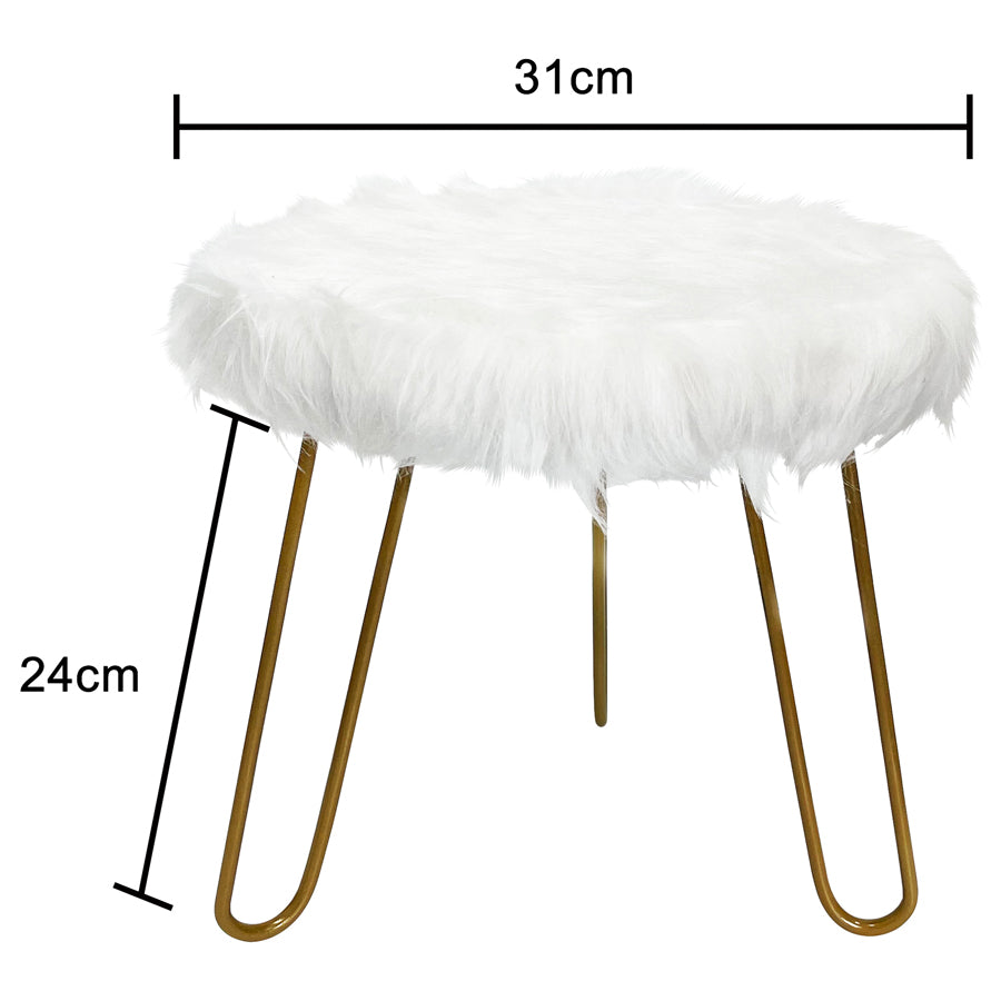 Faux Fur Shaggy White 3 Legged Child Stool / Footstool 30cm