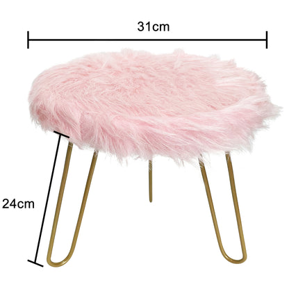 Faux Fur Shaggy Pink 3 Legged Child Stool / Footstool 30cm