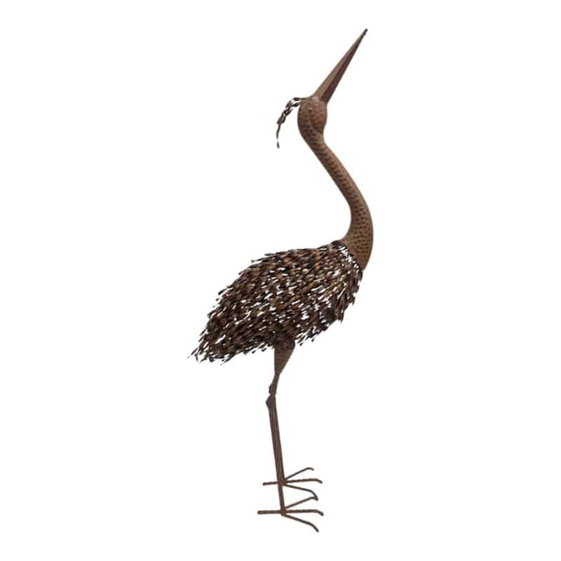 Rust Crane Bird 'Looking Up' Statue 38cm