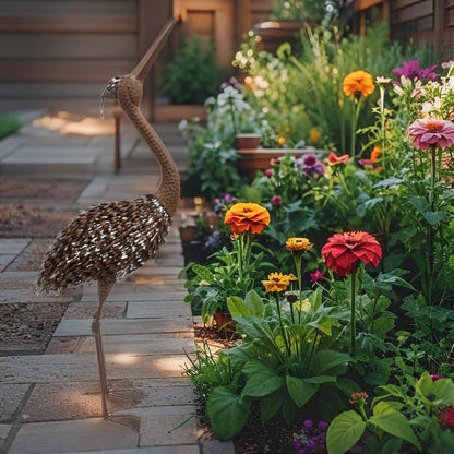 Rust Crane Bird 'Looking Up' Statue 38cm