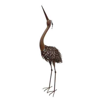 Rust Crane Bird 'Looking Up' Statue 38cm