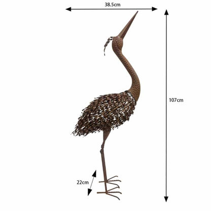 Rust Crane Bird 'Looking Up' Statue 38cm