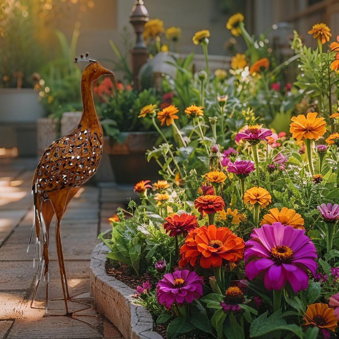 Rust Standing Peacock Garden Statue 60cm