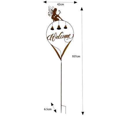 Welcome Garden Stake w Fairy + Bells 87cm