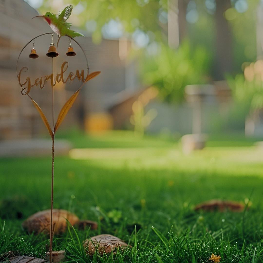 Garden' Stake w Hummingbird + Bells 158cm