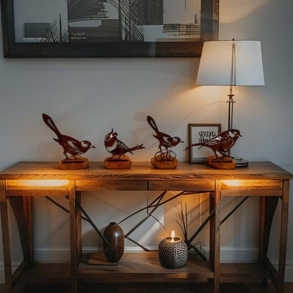 Set 4 Asst Rust Laser Cut Birds on Base 19cm