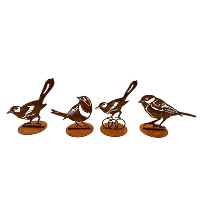 Set 4 Asst Rust Laser Cut Birds on Base 19cm
