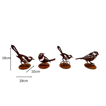 Set 4 Asst Rust Laser Cut Birds on Base 19cm