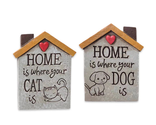 Set 2 Concrete Cat & Dog Homes Signage Assort Garden Statue 15cm