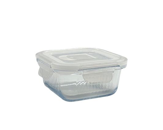 bulk 24 Borosilicate Glass Container W Lid Square 320ml 12x7cm