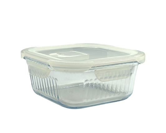 bulk 12 Borosilicate Glass Container W Lid Square 800ml 16x8cm