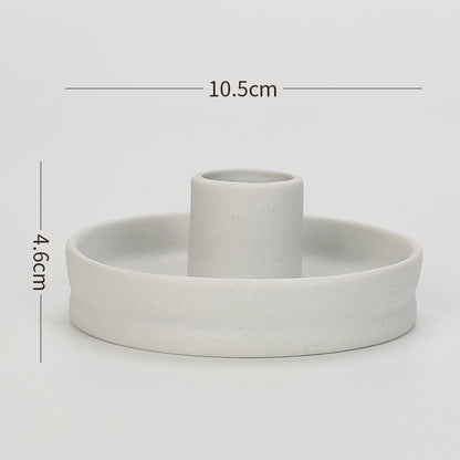 2 Pcs White Straight Bottom Nordic Ceramic Candle Holder with Jewelry Dish - Elegant Minimalist Home Decor Piece