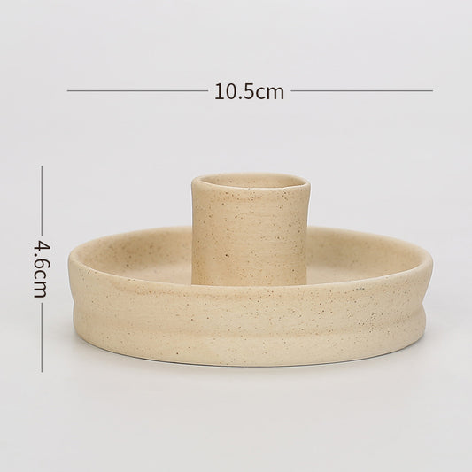 2 Pcs Light Yellow Straight Bottom Nordic Ceramic Candle Holder with Jewelry Dish - Elegant Minimalist Home Decor Piece