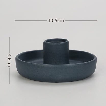 2 Pcs Dark Blue Oval Bottom Nordic Ceramic Candle Holder with Jewelry Dish - Elegant Minimalist Home Decor Piece