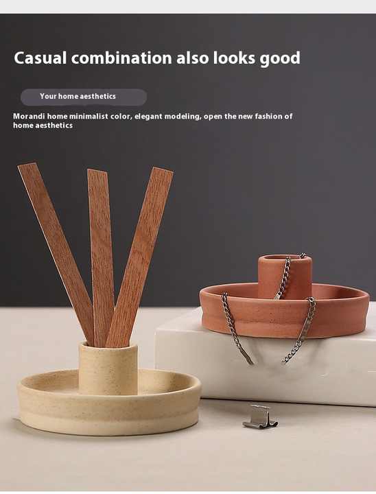 2 Pcs Orange Straight Bottom Nordic Ceramic Candle Holder with Jewelry Dish - Elegant Minimalist Home Decor Piece