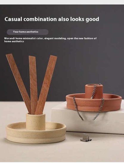 2 Pcs Orange Oval Bottom Nordic Ceramic Candle Holder with Jewelry Dish - Elegant Minimalist Home Decor Piece