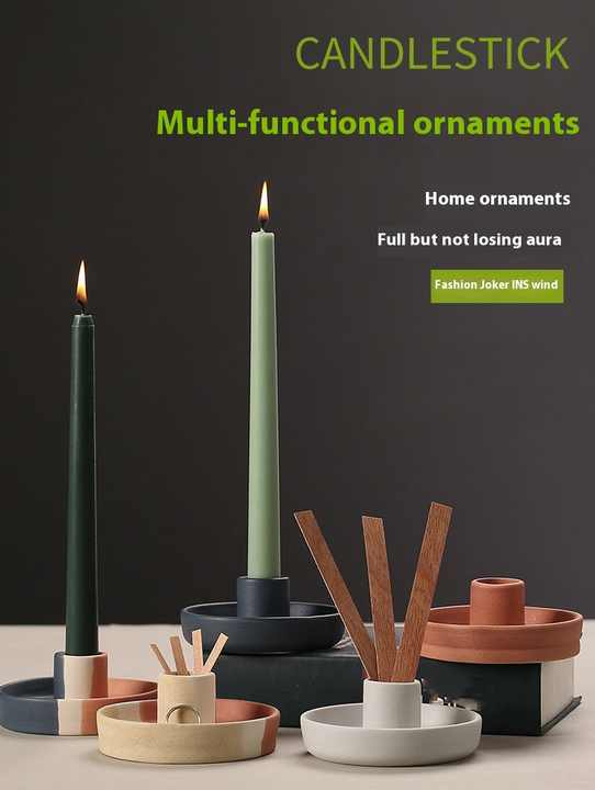 2 Pcs Yellow, White And Orange Stitching Straight Bottom Nordic Ceramic Candle Holder with Jewelry Dish - Elegant Minimalist Home Decor Piece