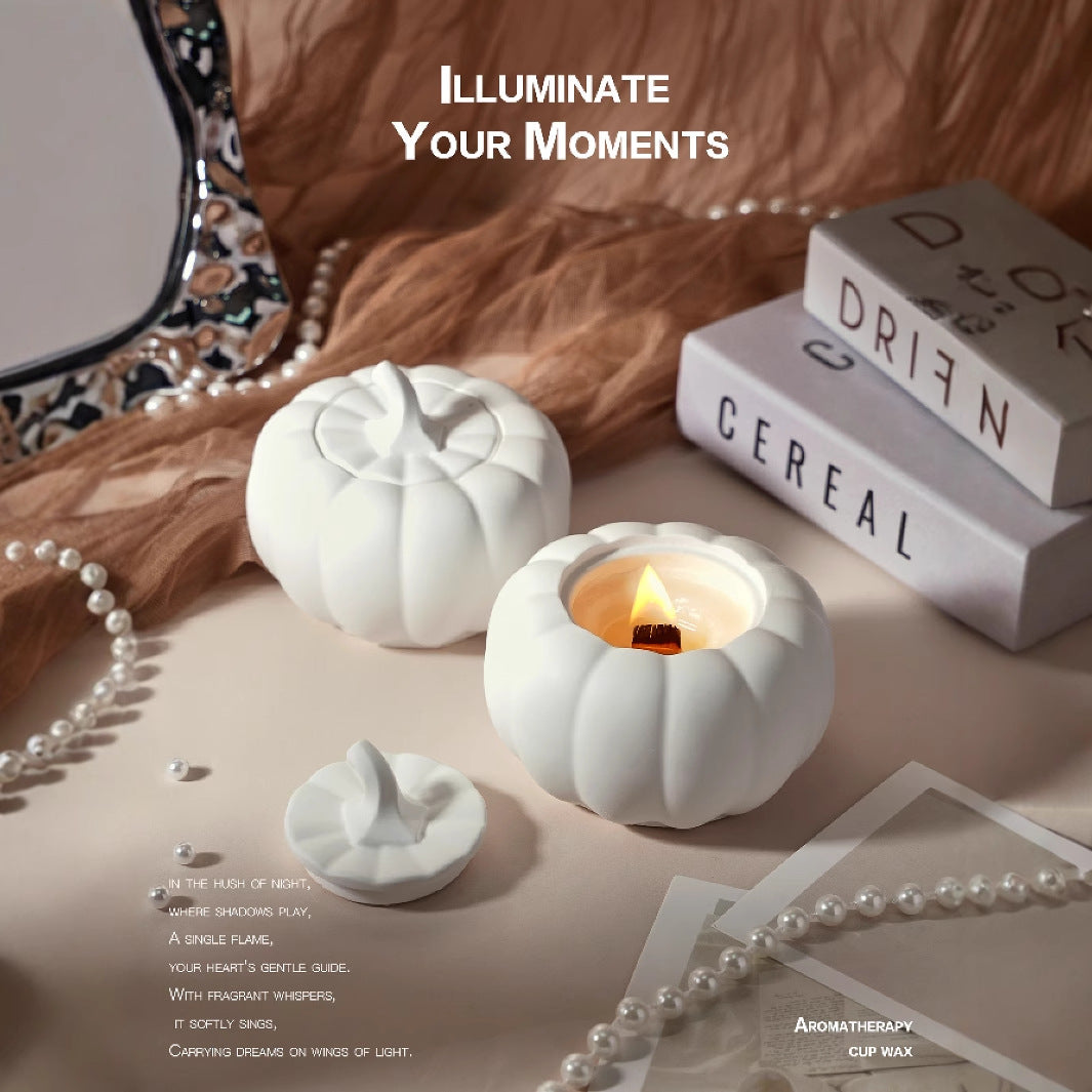 (Ebony Sandalwood)Ceramic Pumpkin Candle with Lid - Home Decor and Gift Ideas