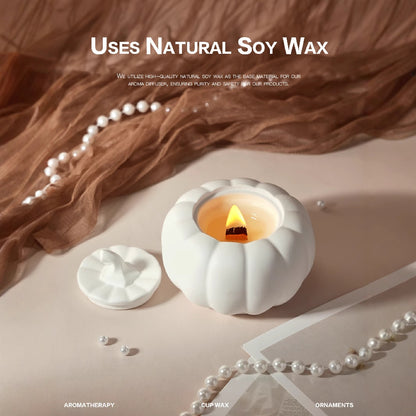 (English Pear Freesia)Ceramic Pumpkin Candle with Lid - Home Decor and Gift Ideas