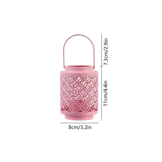 Pink Vintage Style Candle Lantern - Iron Tabletop Centerpiece for Home Decor