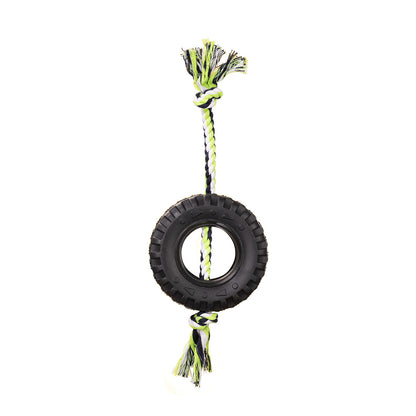 Green Interactive Tire Rope Dog Toy - Heavy Duty Chew Toy for Dental Health & Play
