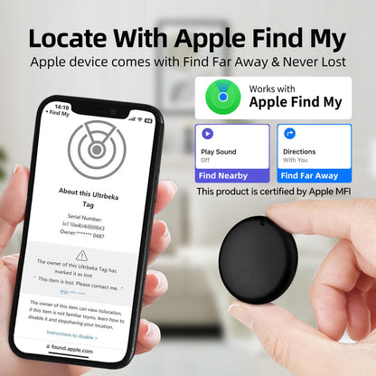 (Round Black) Mini GPS Tracker - Apple Find My Enabled, Key Finder, Wallet Locator, Anti-Theft Tag
