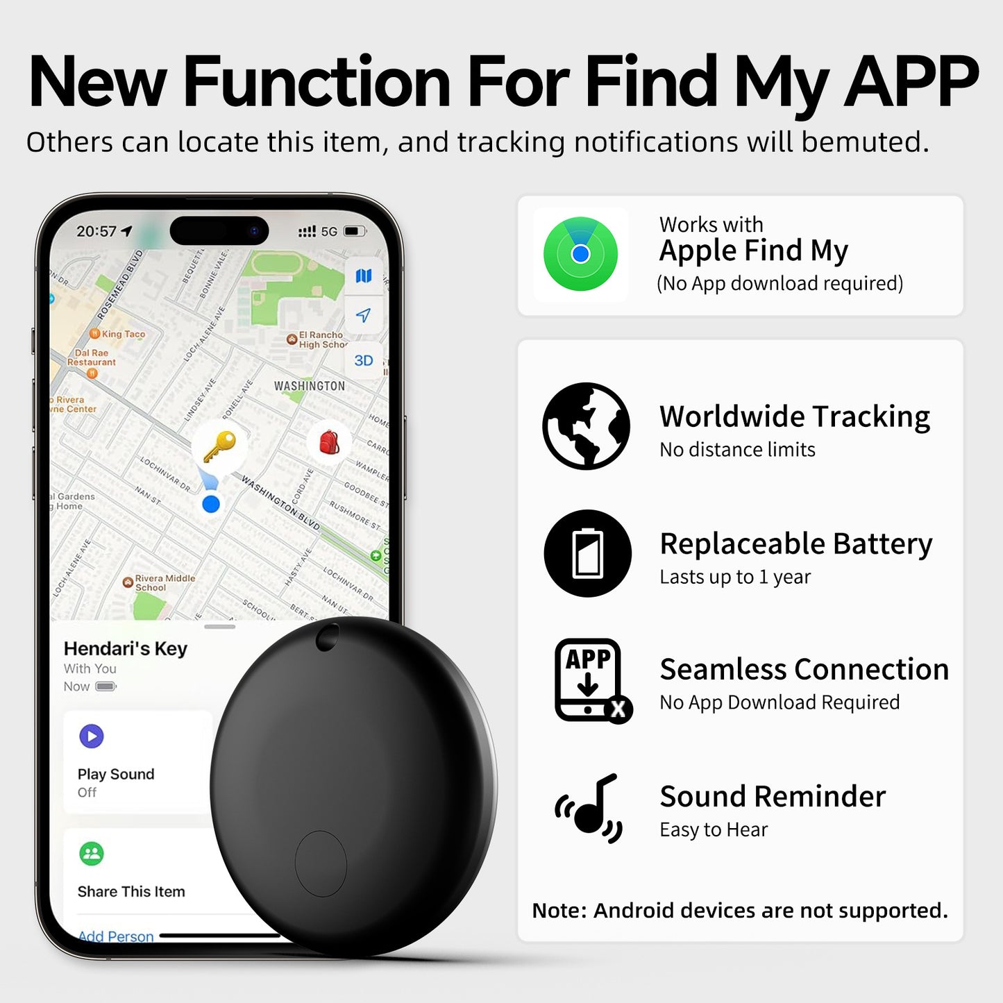 (Round White) Mini GPS Tracker - Apple Find My Enabled, Key Finder, Wallet Locator, Anti-Theft Tag