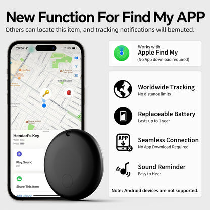 (Square Black) Mini GPS Tracker - Apple Find My Enabled, Key Finder, Wallet Locator, Anti-Theft Tag