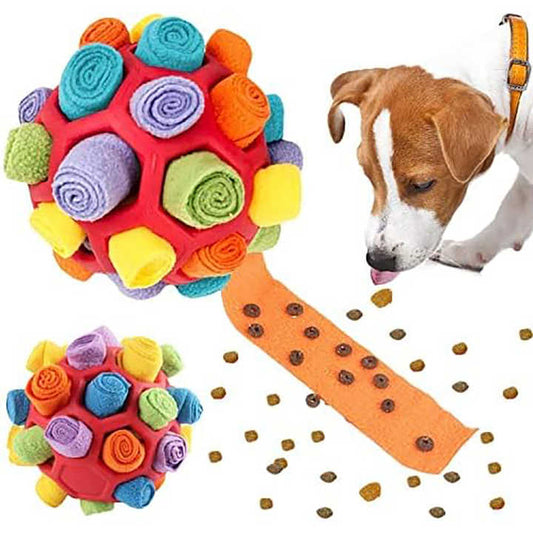 Orange Ball And Colorful Strips Of Fabric Interactive Pet Snuffle Ball - Treat-Dispensing Toy for Dogs and Cats, 20 cm TPR and Felt Fabric for Mental Stimulation