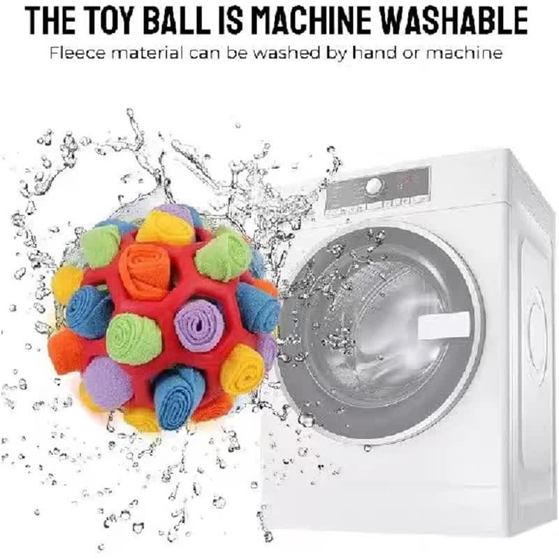 Red Ball And Colorful Strips Of Fabric Interactive Pet Snuffle Ball - Treat-Dispensing Toy for Dogs and Cats, 20 cm TPR and Felt Fabric for Mental Stimulation