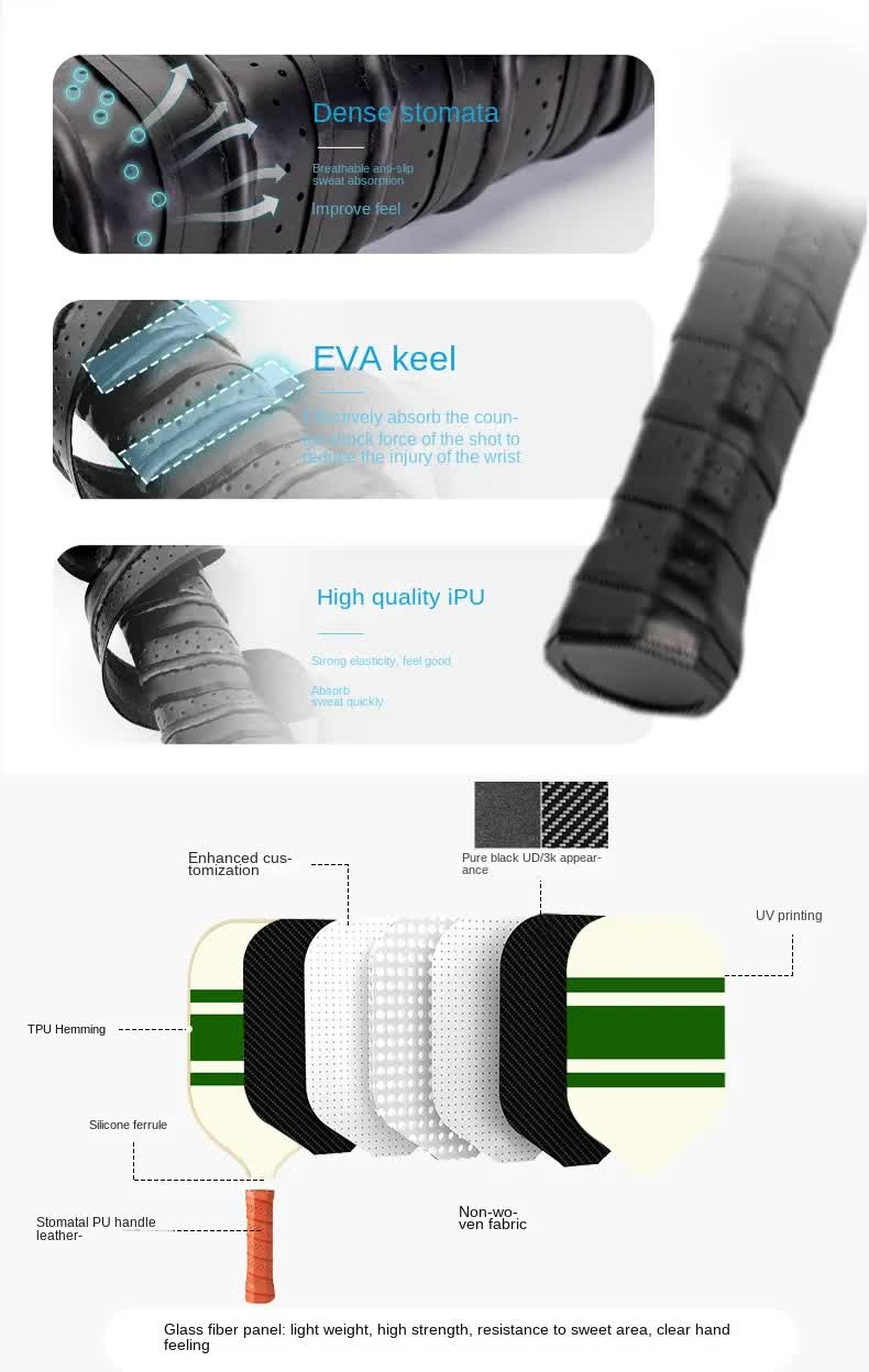 Style 3 White And Green T700 Carbon Fiber & Fiberglass Pickleball Paddle - Lightweight 220g with Anti-Slip TPU Grip for Training & Competition