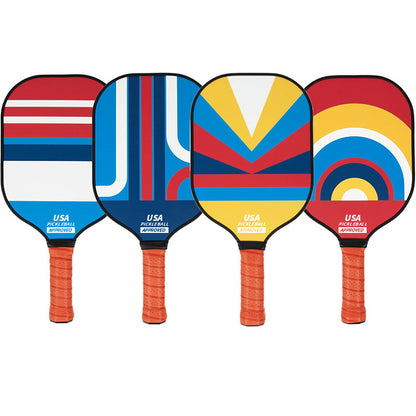Style 1 Colorful  Geometric Patterns Fiberglass Pickleball Paddle Set - 2 Paddles, 4 Balls, and Portable Carry Bag for Outdoor Play