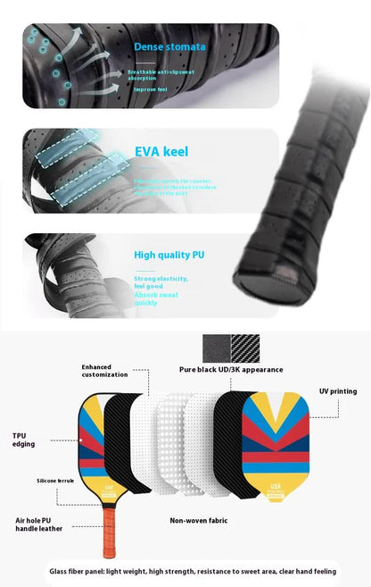 Style 3 Colorful  Geometric Patterns Fiberglass Pickleball Paddle Set - 2 Paddles, 4 Balls, and Portable Carry Bag for Outdoor Play