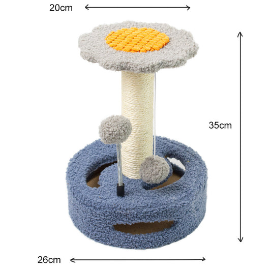 Blue And Grey Sunflower Cat Scratching Post - 35cm Sisal Cat Tree with Plush Toys for Small Cats