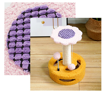 Blue And Pink Sunflower Cat Scratching Post - 35cm Sisal Cat Tree with Plush Toys for Small Cats