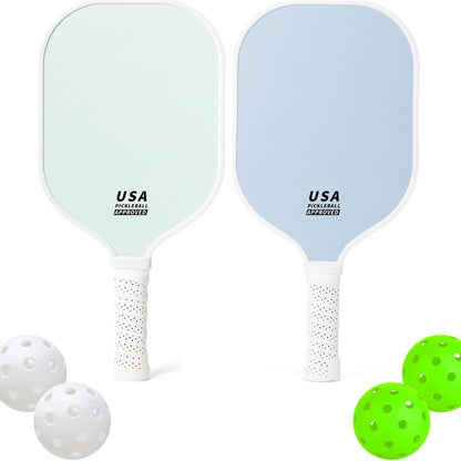 Pink Fiberglass Pickleball Paddle Set - 2 Minimalist Paddles, 4 Balls, and Carry Bag for Outdoor Play