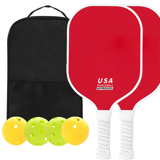 Red Fiberglass Pickleball Paddle Set - 2 Minimalist Paddles, 4 Balls, and Carry Bag for Outdoor Play
