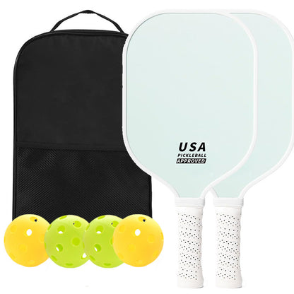 Light Green Fiberglass Pickleball Paddle Set - 2 Minimalist Paddles, 4 Balls, and Carry Bag for Outdoor Play