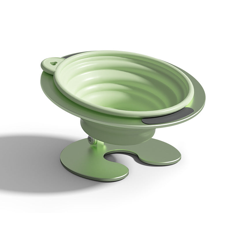 Green Foldable Elevated Pet Bowl Set - Tilted Ergonomic Cat Feeder with Aluminum Stand & Silicone Bowl