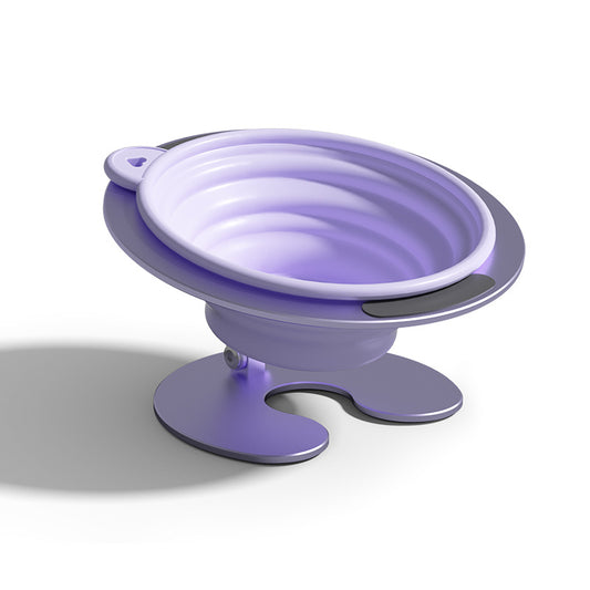 Purple Foldable Elevated Pet Bowl Set - Tilted Ergonomic Cat Feeder with Aluminum Stand & Silicone Bowl